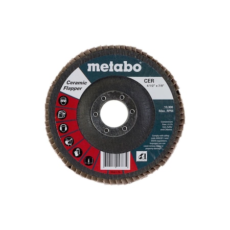 Metabo Flap Disc 4 1/2" Ceramic Flapper 40 7/8 T27 Fiberglass 629493000